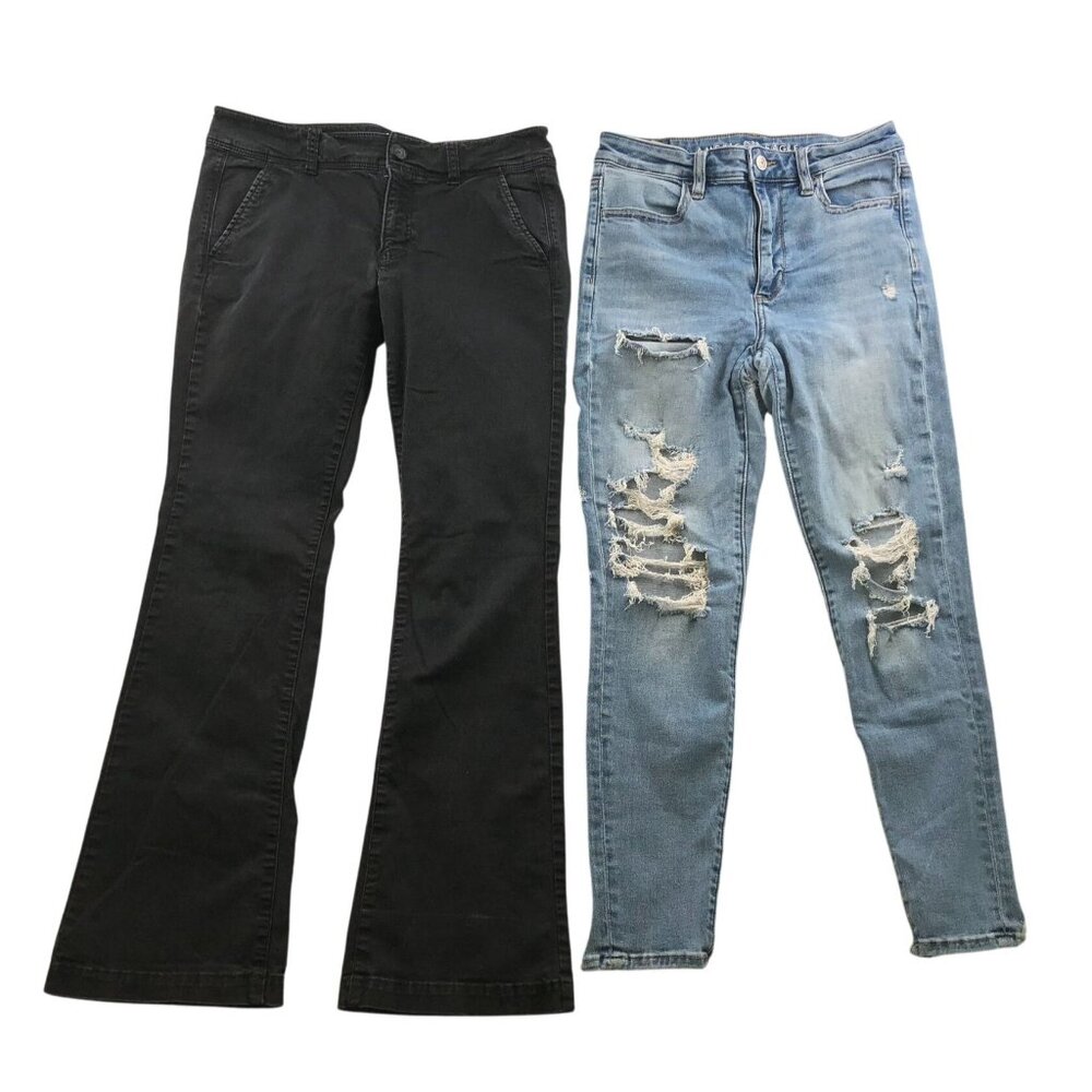 2 American Eagle Womens Jeans Size 6 Short Lot Of Two Bootcut Skinny Distressed